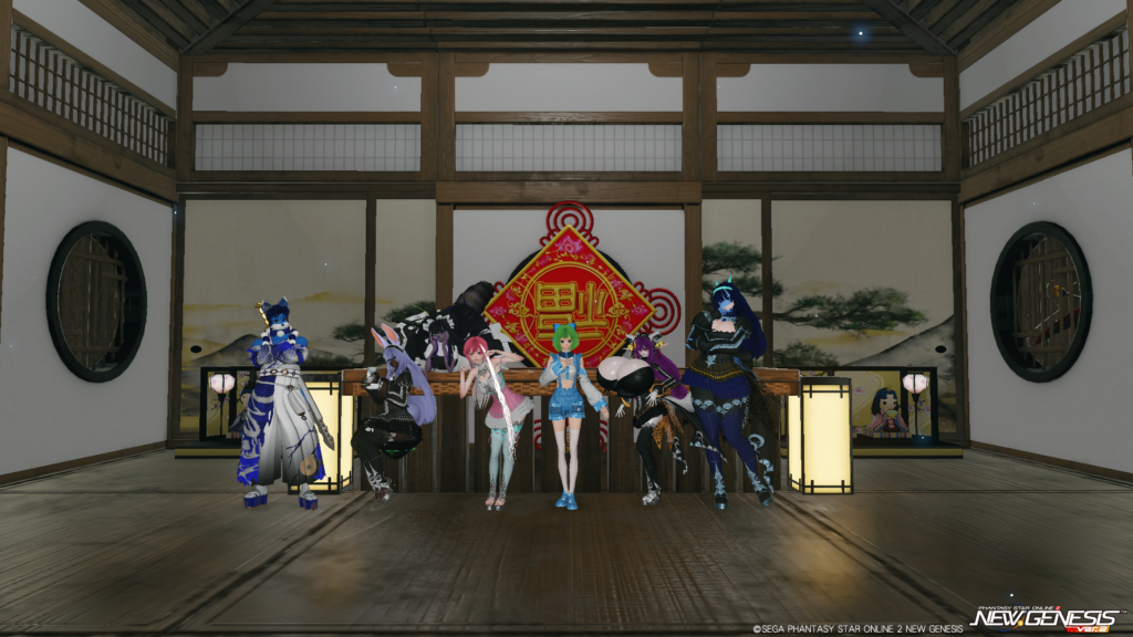 PSO2 Screenshot. A group photo of the N Masters community in PSO2 NGS.